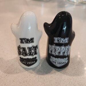 Black and white ghost Las Vegas salt and pepper shakers, new without tags!
